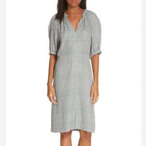 LEWIT | White Dark Green Short Sleeve Checkered Print V-Neck Dress Size 4